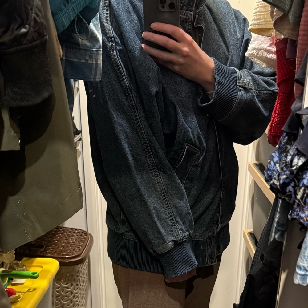 Zara Dark Blue Denim Bomber Jacket - Picture 7 of 7